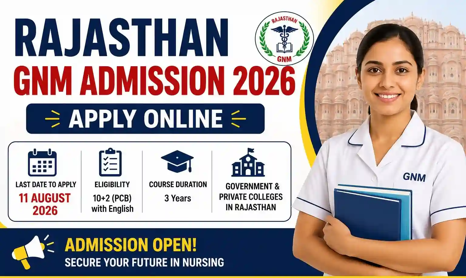 Rajasthan GNM Admission 2026 Notification Out for General Nursing & midwifery Course, Apply Online