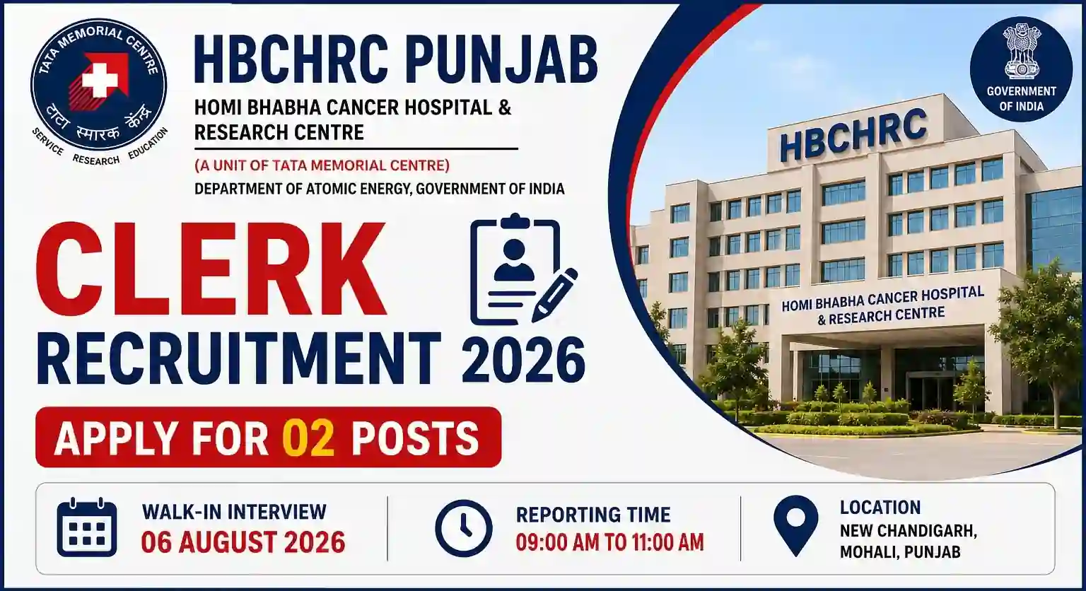 HBCHRC Punjab Clerk Recruitment 2026 Notification OUT For 02 Vacancies, Walk in Interview 