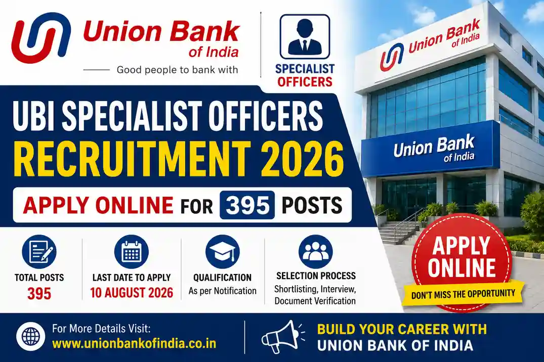 Union Bank Of India UBI Specialist Officers (SO) Recruitment 2026 Notification Released 395 Various Posts, Apply Online