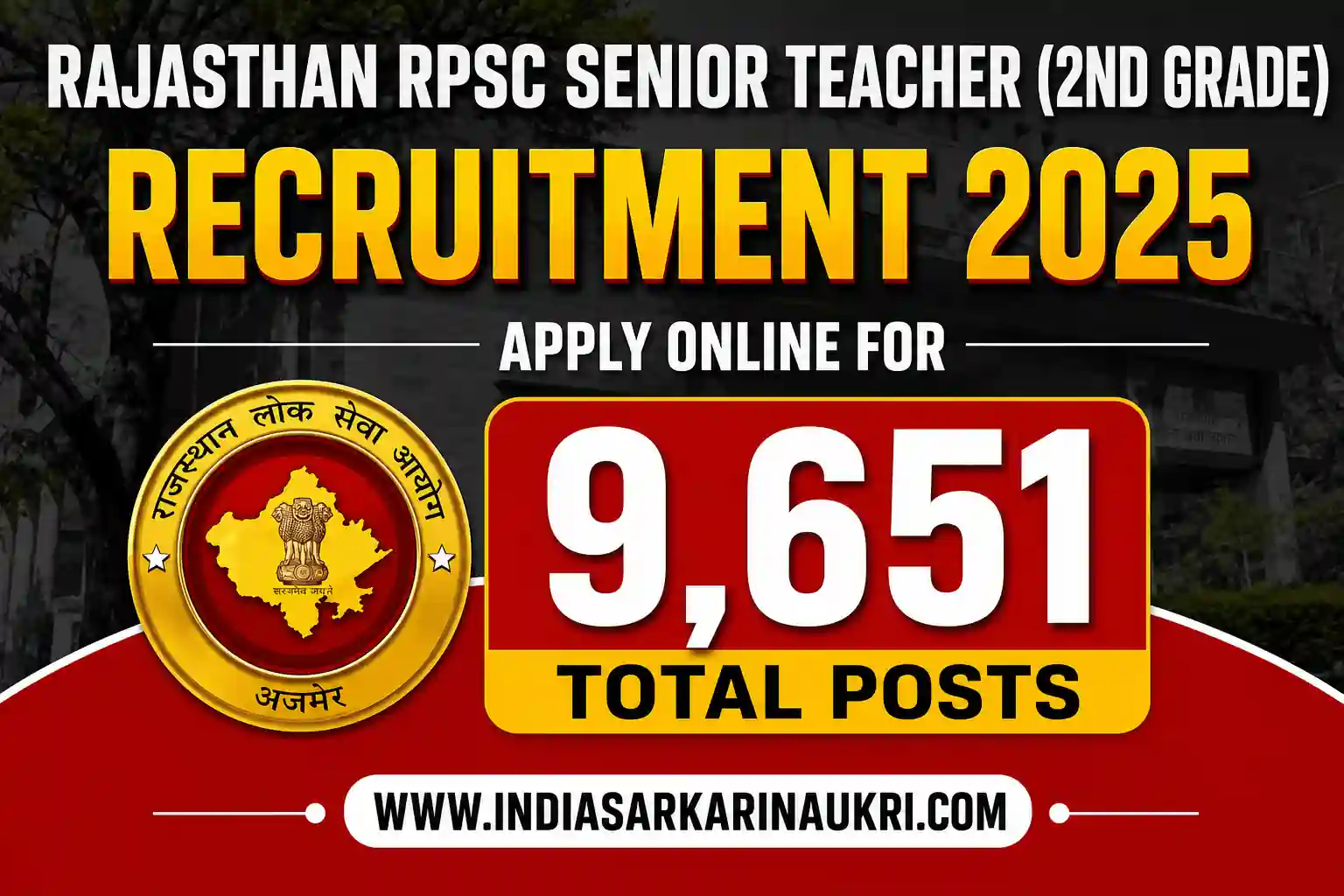 RPSC Senior Teacher (2nd Grade) Recruitment 2025 Apply Online for 9,651 Posts & Exam City and Admit Card Out