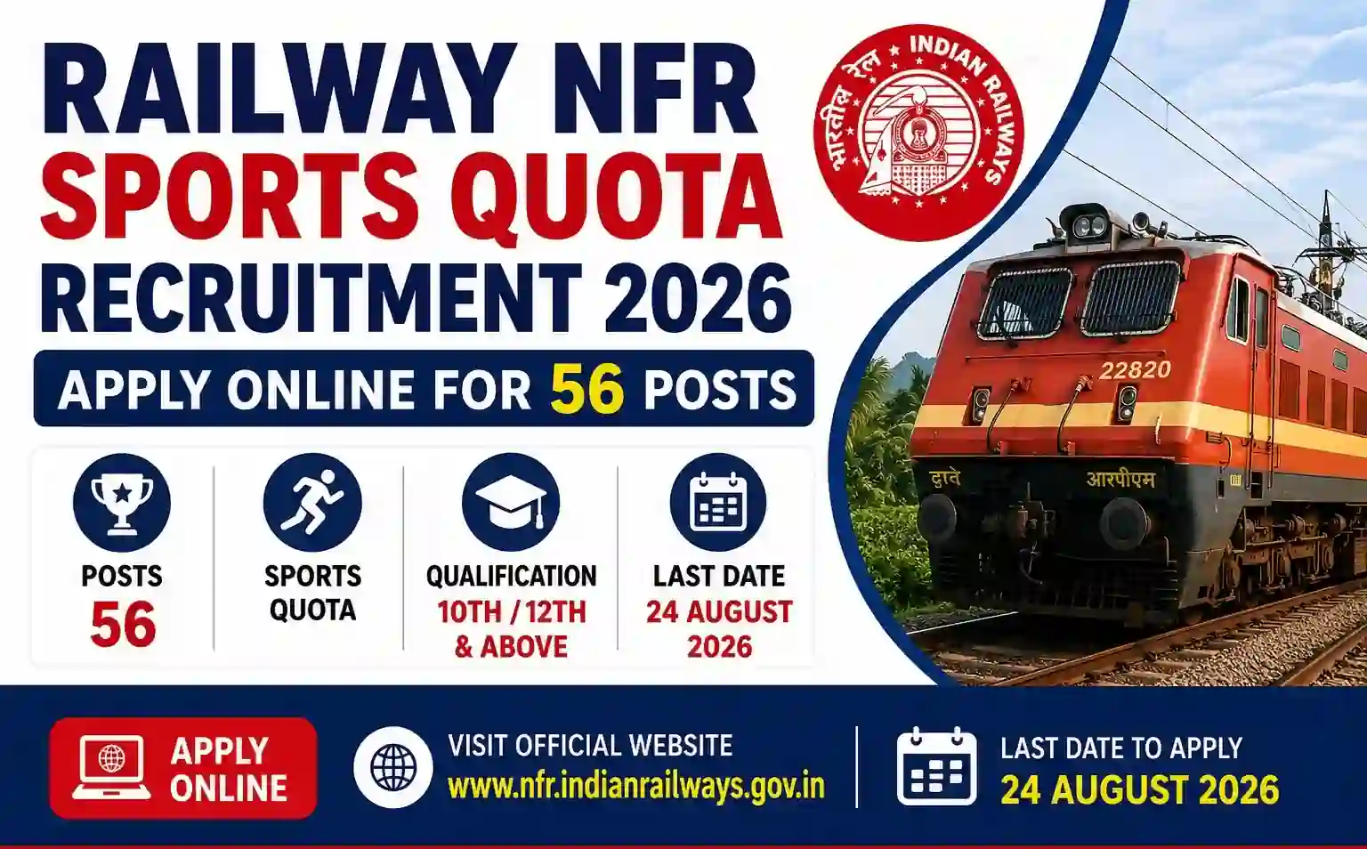 Railway NFR Sports Quota Recruitment 2026 Notification Out for 56 Posts, Apply Online