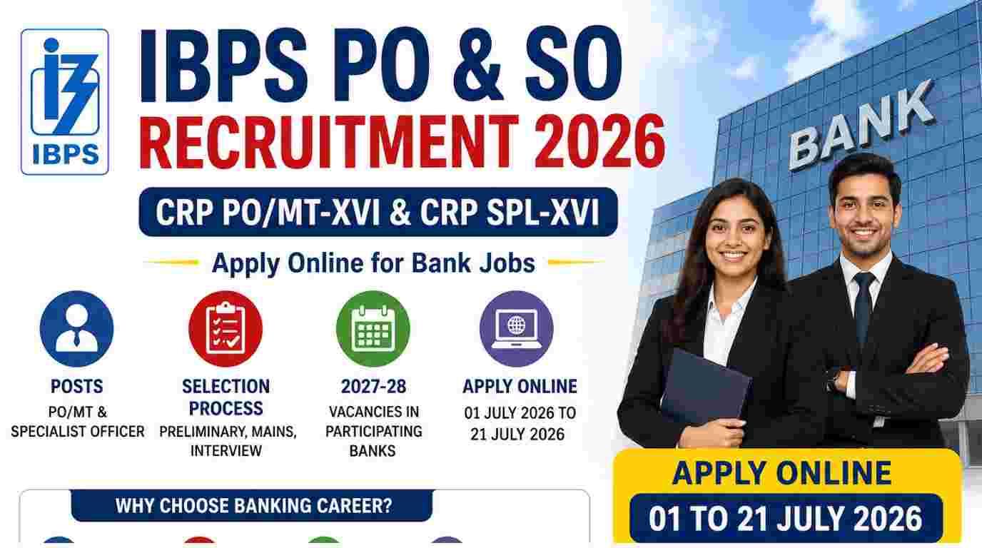 IBPS PO and SO Recruitment 2026 Short Notice Out for CRP PO/MT-XVI & CRP SPL-XVI Recruitment, Apply Online