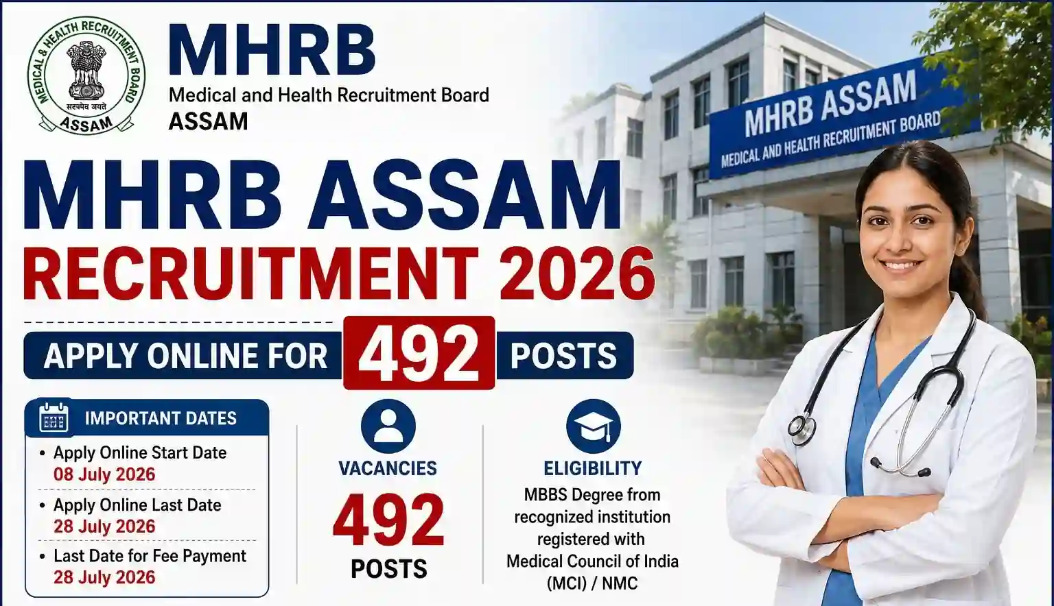 MHRB Assam Recruitment 2026 Notification Released 492 Faculty Posts, Apply Online