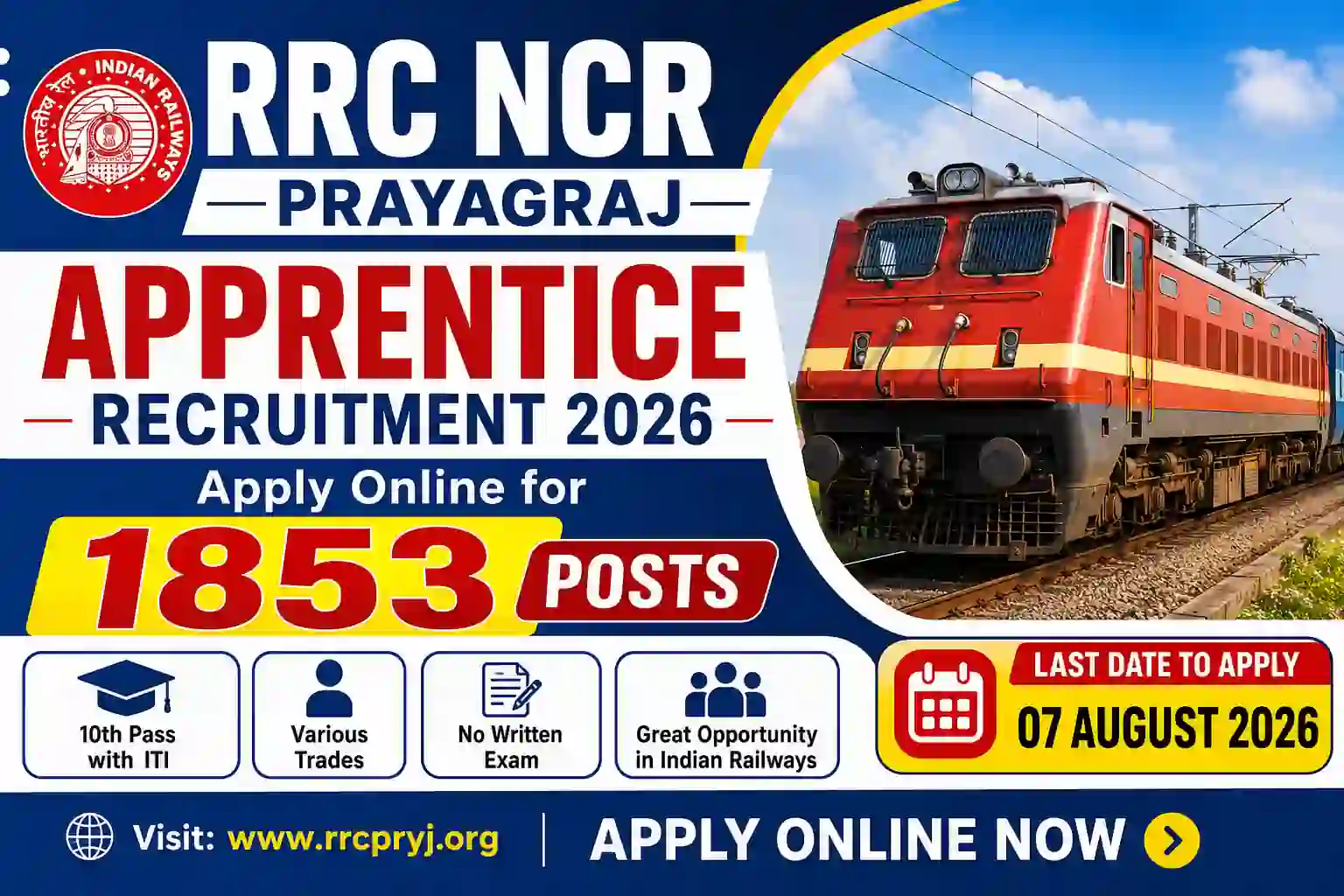 Railway RRC NCR Prayagraj Apprentice Recruitment 2026 Notification Out for 1853 Vacancies, Apply Online