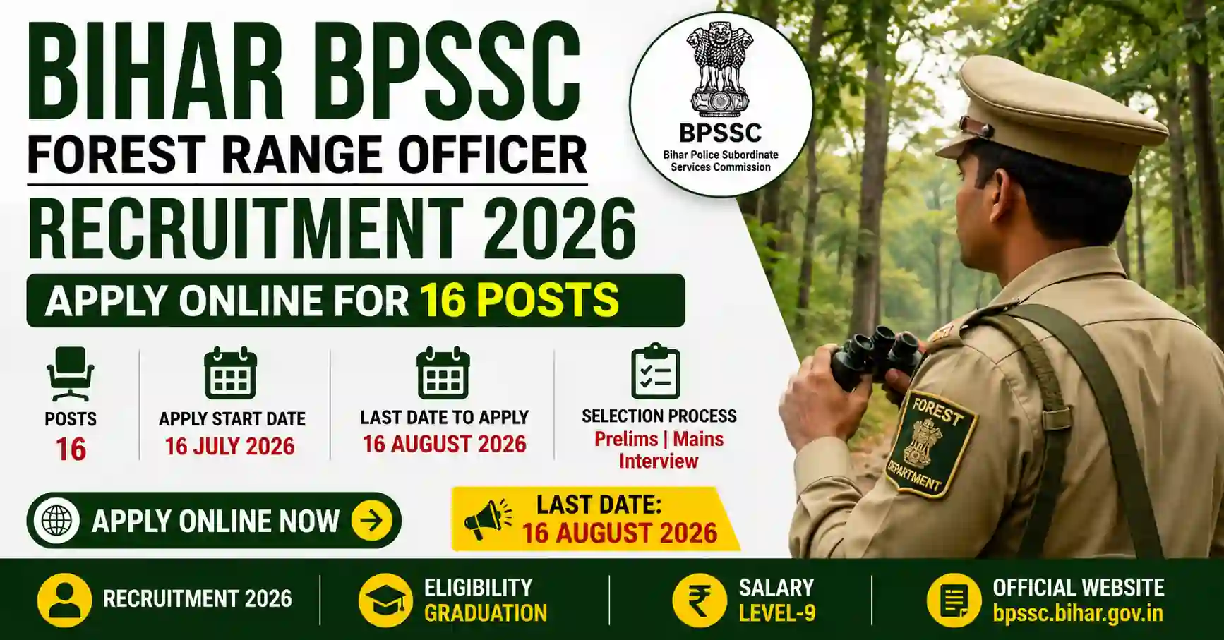 Bihar BPSSC Forest Range Officer Recruitment 2026 Notification Out for 16 Posts, Apply Online