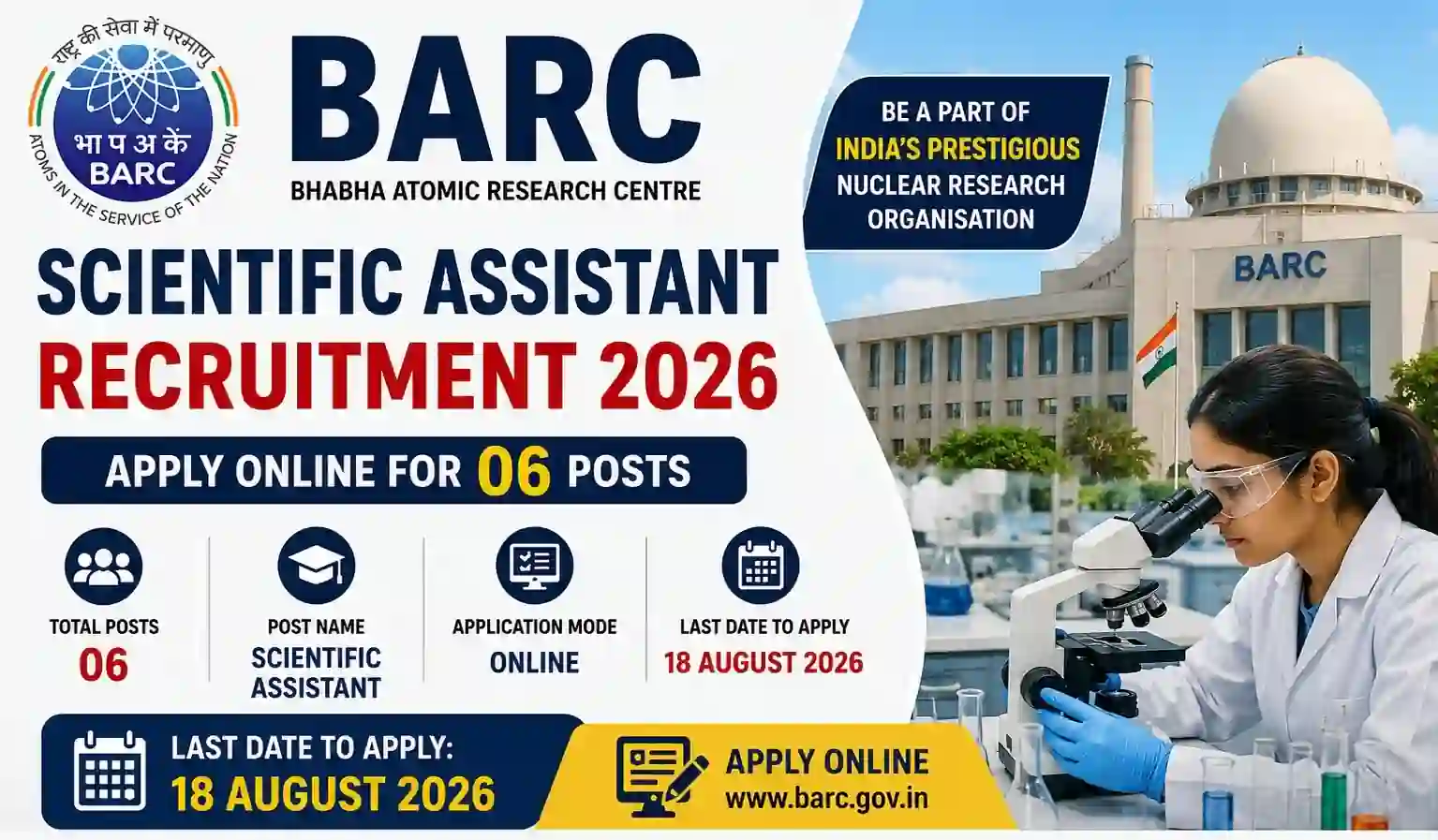 BARC Scientific Assistant Recruitment 2026 Apply Online 06 Paramedical Posts, Apply Online