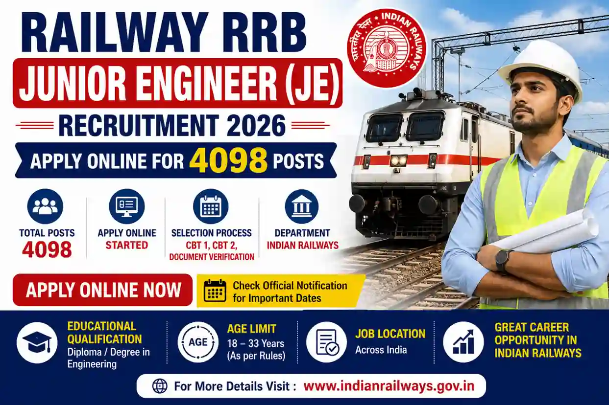 Railway RRB Junior Engineer JE Recruitment 2026 Notification Out for 4098 Posts, Apply Online