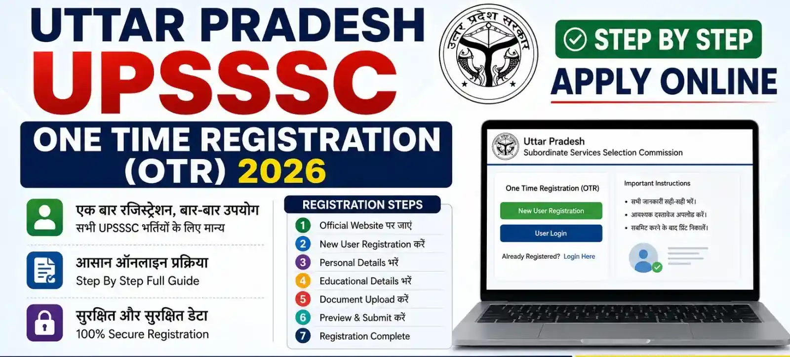 Uttar Pradesh UPSSSC One Time Registration OTR 2026- Step By Step Apply Online