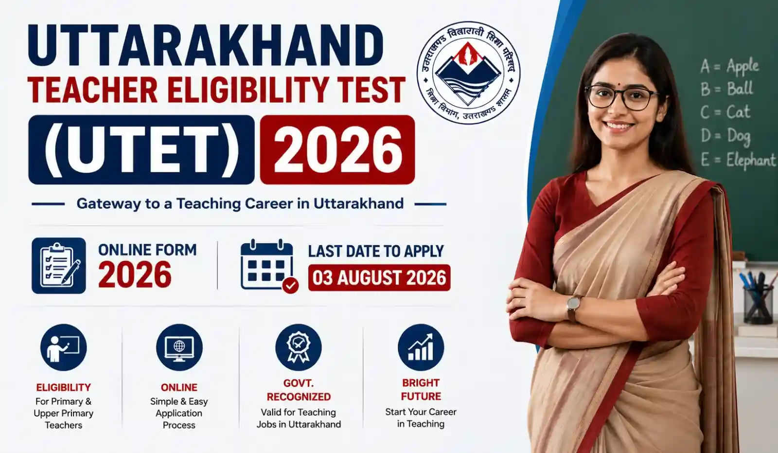 Uttarakhand Teacher Eligibility Test UTET Examination 2026, Notification OUT, Apply Online