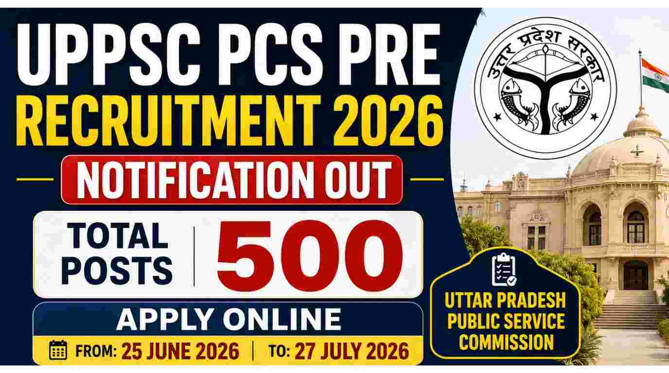 Uttar Pradesh UPPSC PCS Pre Recruitment 2026 Notification Out for 500 Posts, Apply Online 