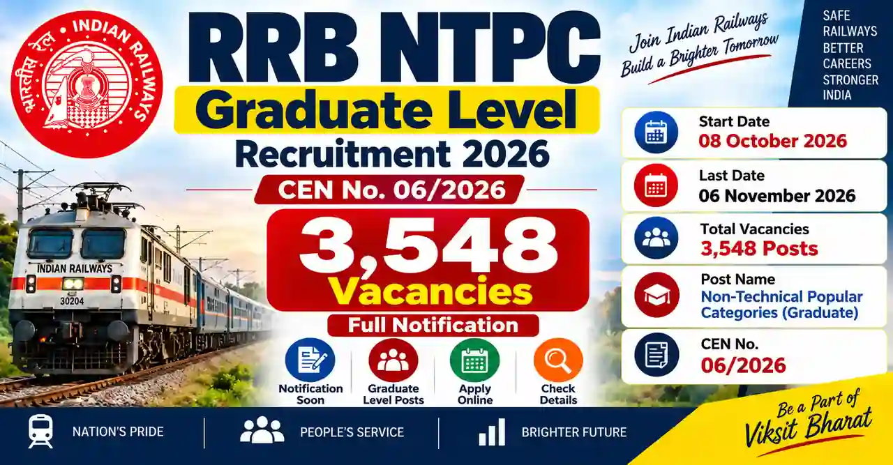 RRB NTPC Graduate Recruitment 2026 - 3548 posts