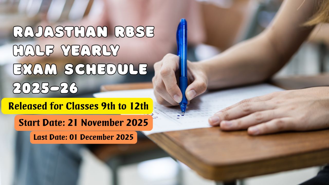 RBSE Half Yearly Exam Time Table 2025-26 | Class 9th to 12th