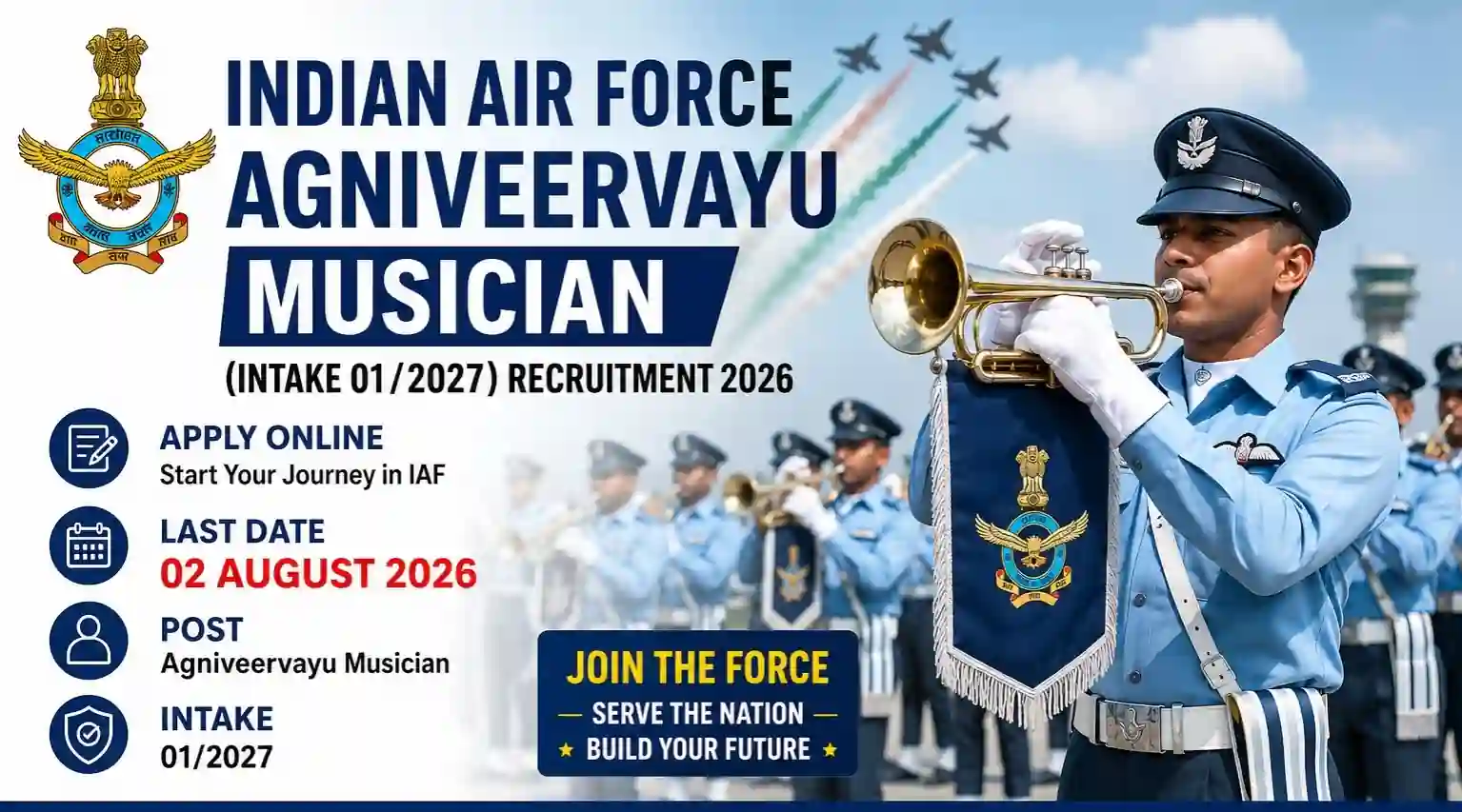 Indian Airforce Agniveervayu Musician (Intake 01/2027) Recruitment 2026 Notification Out, Apply Online