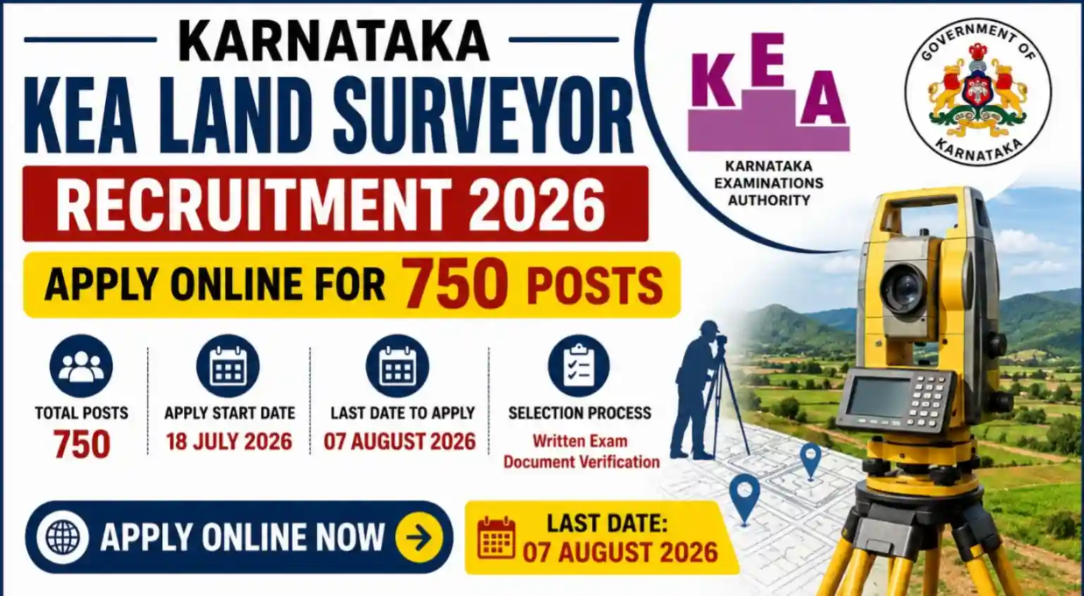 Karnataka KEA Land Surveyor Recruitment 2026 Notification Out for 750 Posts, Apply Online 