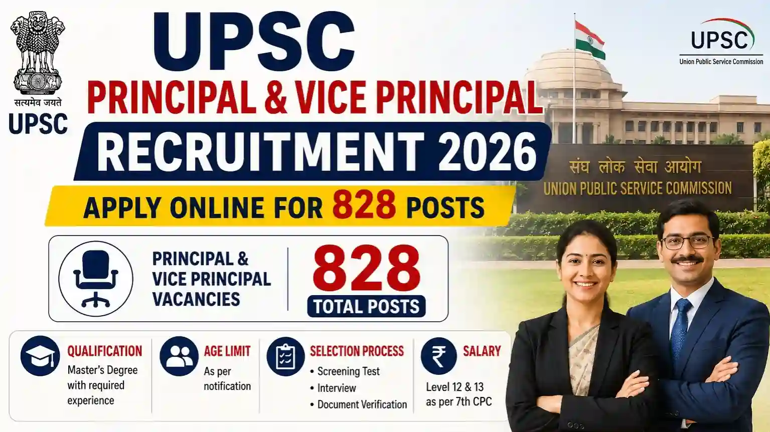 UPSC Principal and Vice Principal Recruitment 2026 Short Notice OUT For 828 Vacancies, Apply Online Direct Link