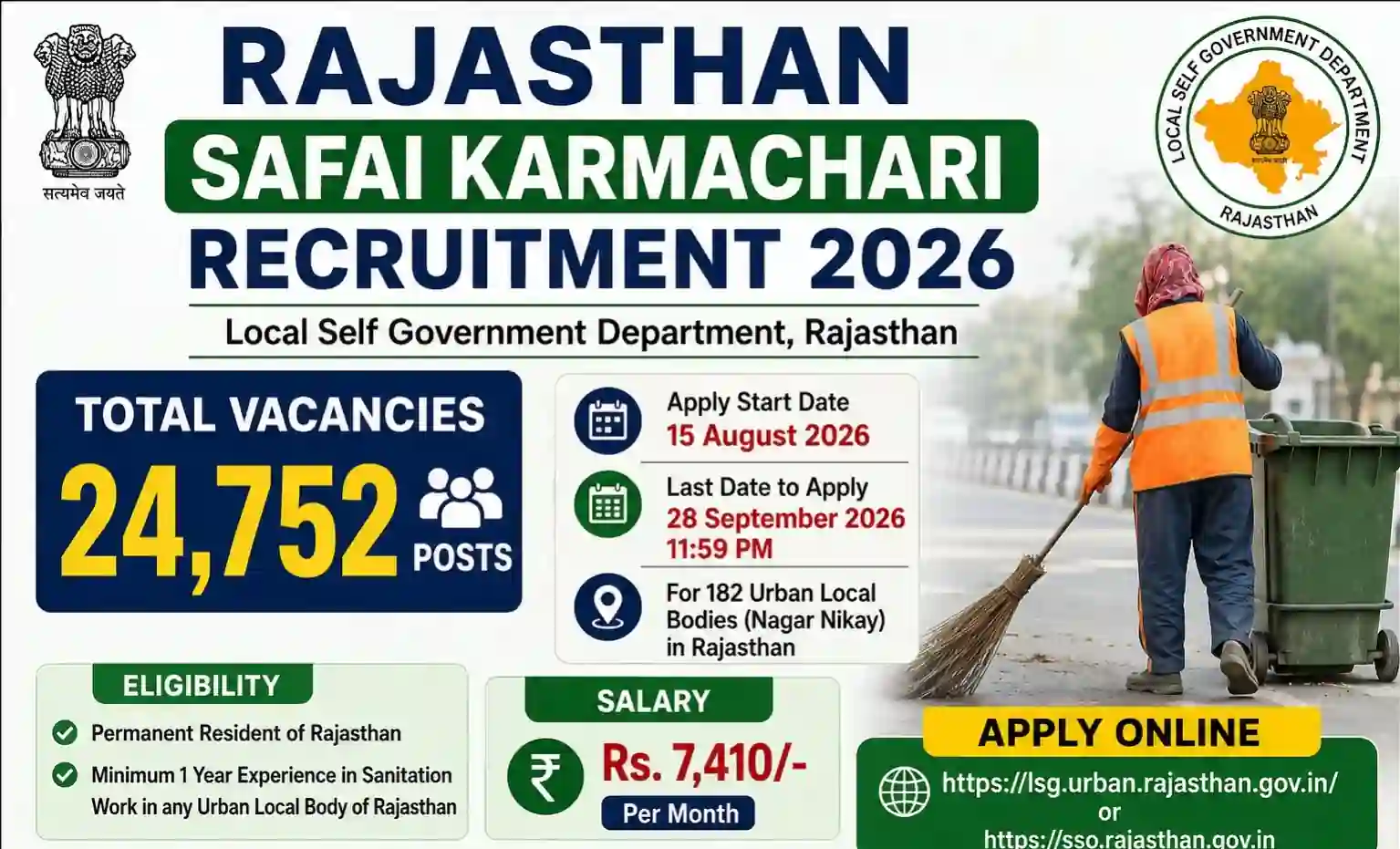 Rajasthan Safai Karmachari Recruitment 2026 Notification Out For 24,752 Posts, Apply Online