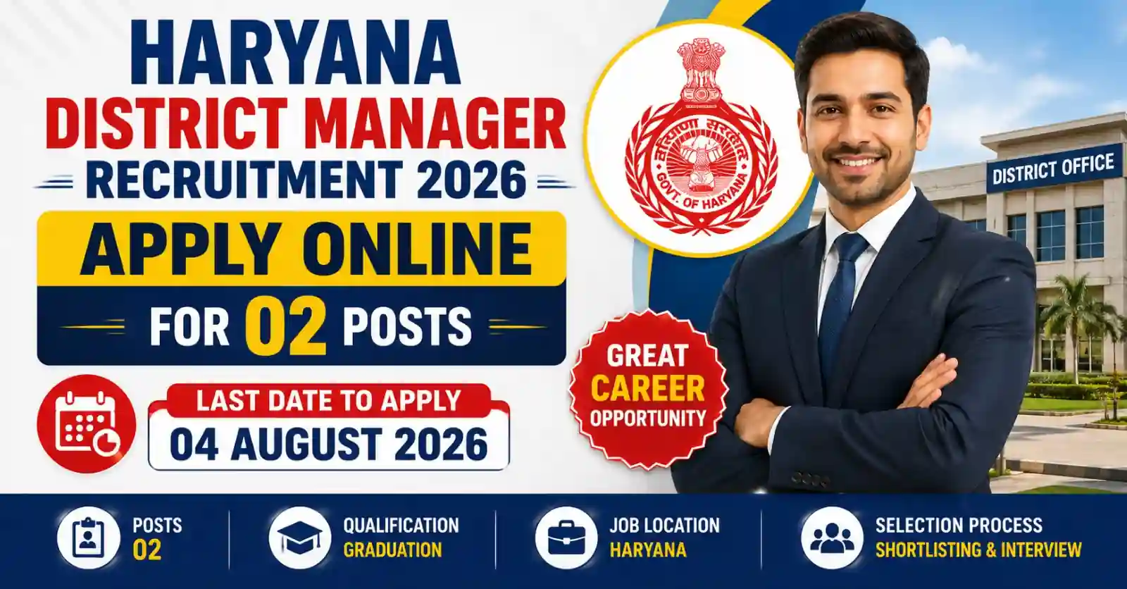 Haryana HPSC District Manager Recruitment 2026 Notification Out for 02 Group-B Vacancies, Apply Online