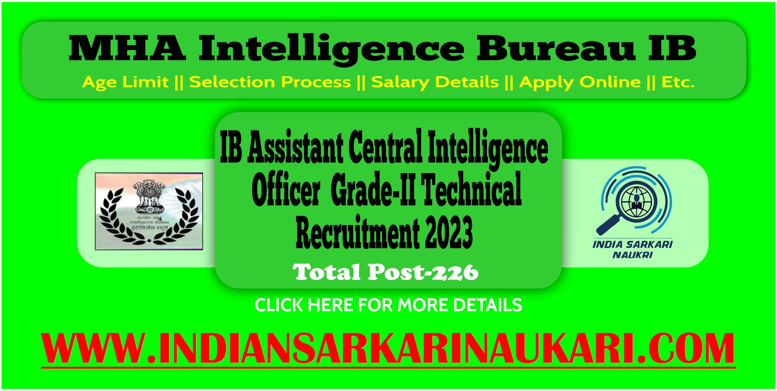 IB Assistant Central Intelligence Officer (ACIO) Grade-II Technical Recruitment 2023-24 Apply [226 Post]