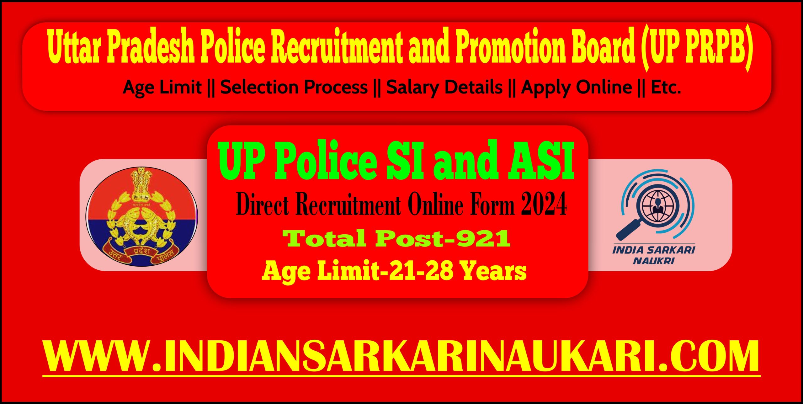 UP Police SI and ASI Direct Recruitment 2024 Apply[ 921 Post ]