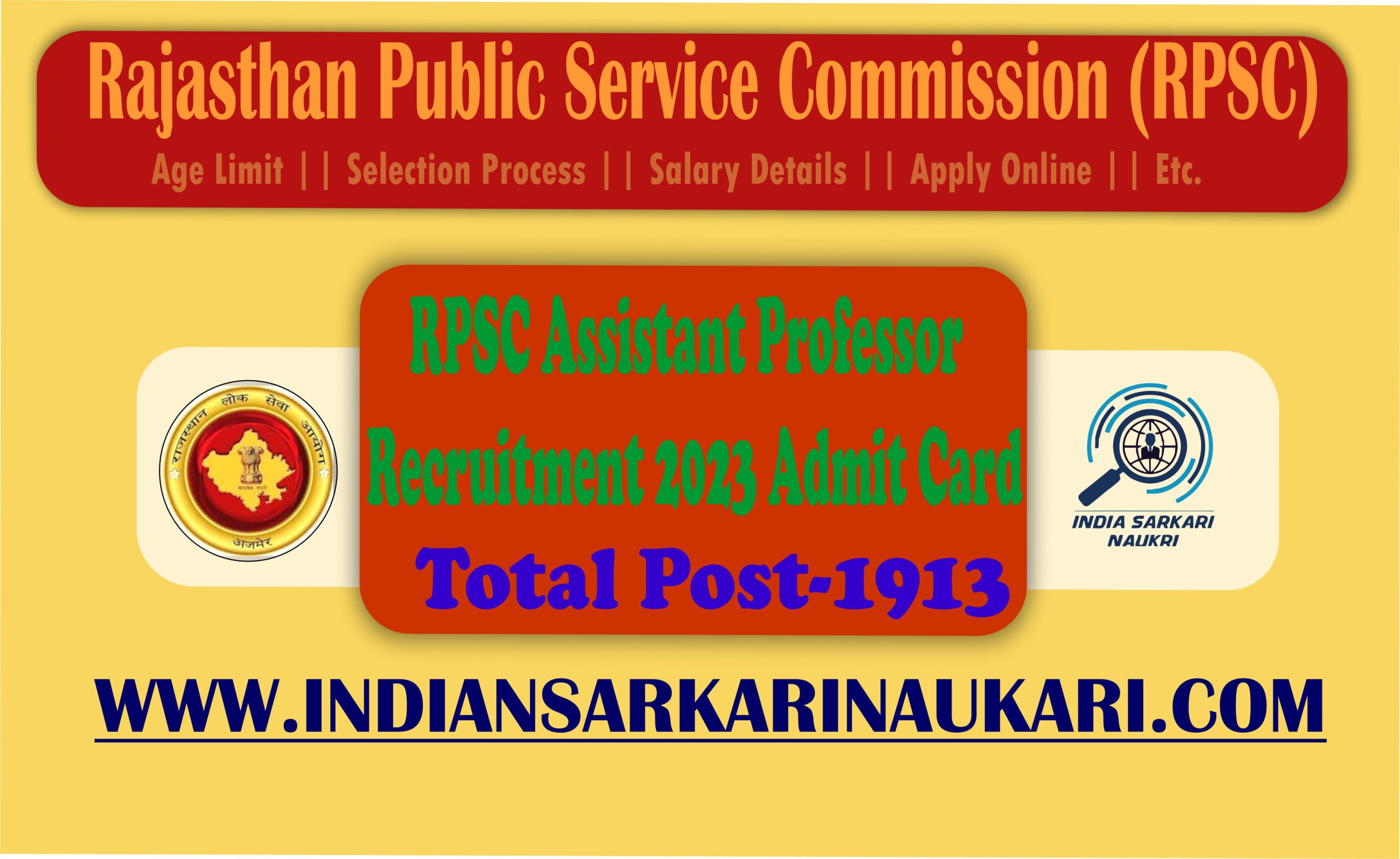 Rajasthan RPSC Assistant Professor Admit Card 2023 for [1913 Post]