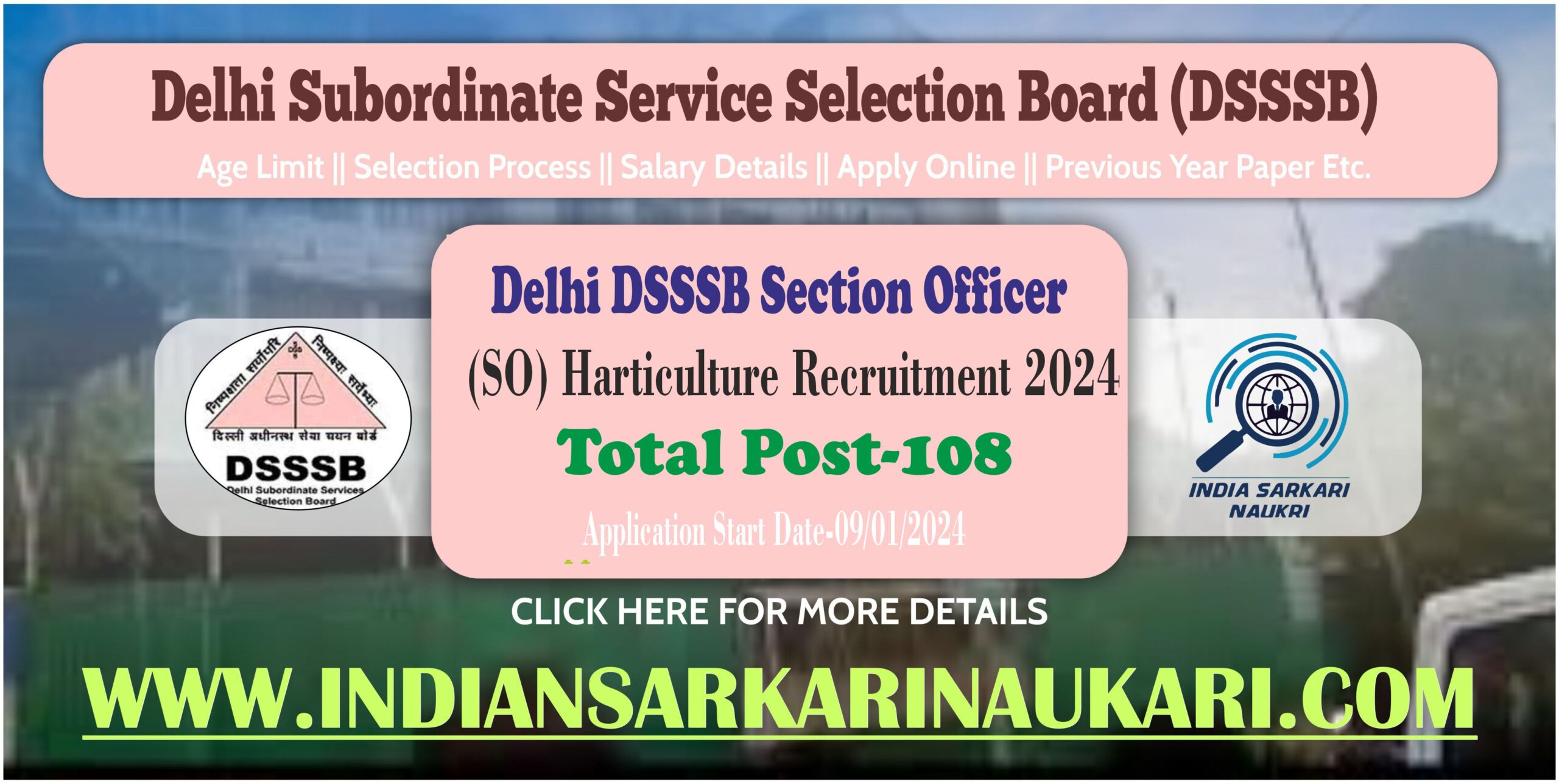 Delhi DSSSB SO Horticulture Recruitment 2024 Apply for [108 Post]