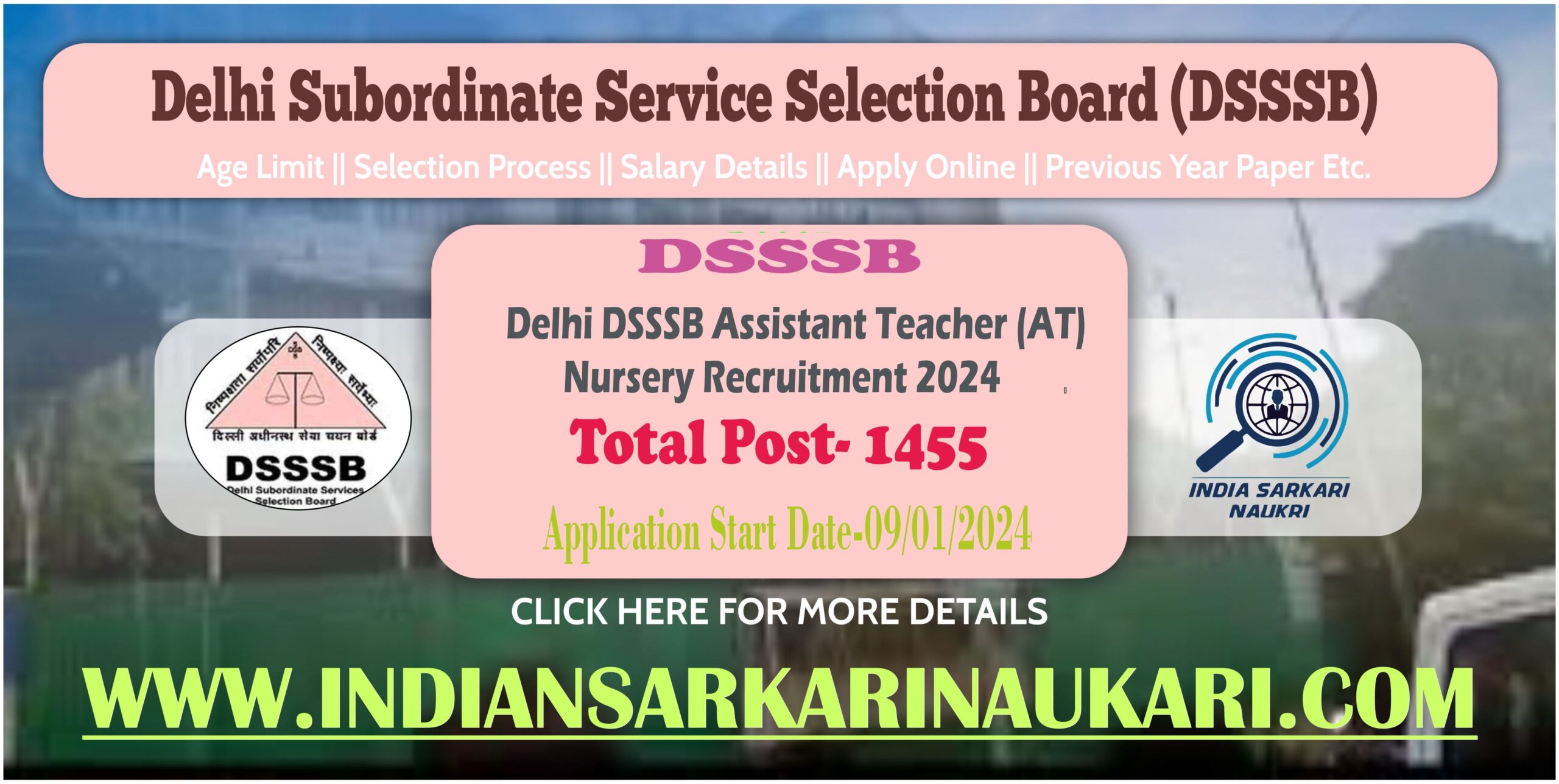 Delhi DSSSB Assistant Teacher Nursery Vacancy 2024 Apply for 1455 Posts
