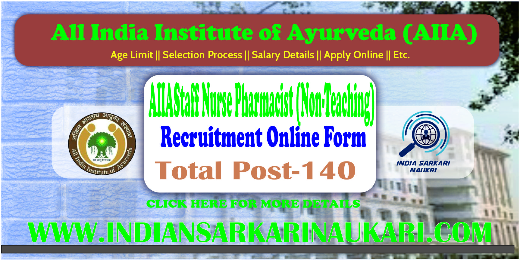 AIIA Staff Nurse Pharmacist (Non-Teaching) Recruitment 2024 Apply for [140 Post]
