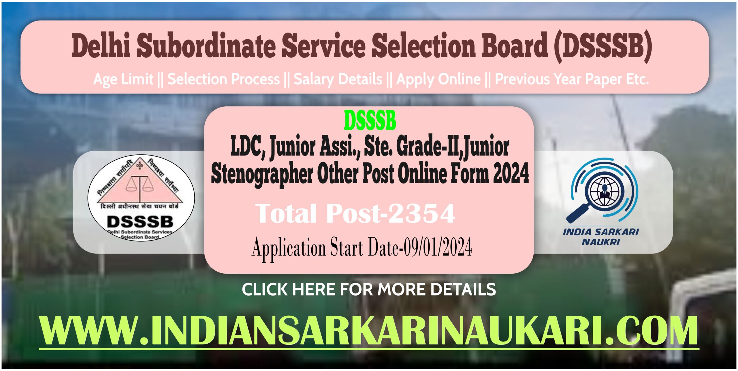 Delhi DSSSB Recruitment 2024 Apply for Junior Assistant, LDC, Grade-IV Various [ 2354 Post]