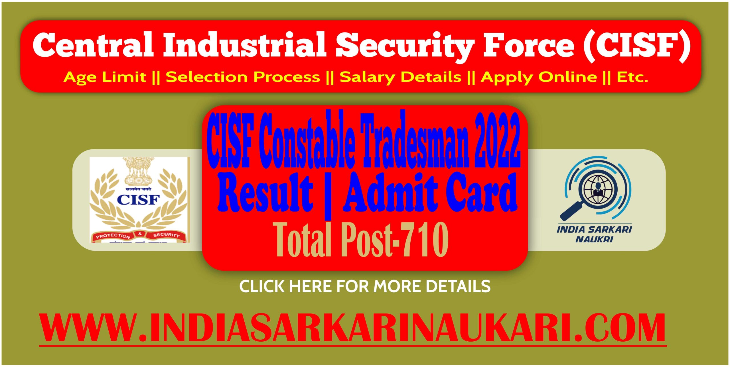 CISF Constable Tradesman Job 2022 Result  DME Exam Admit Card Out for [ 710 Post]