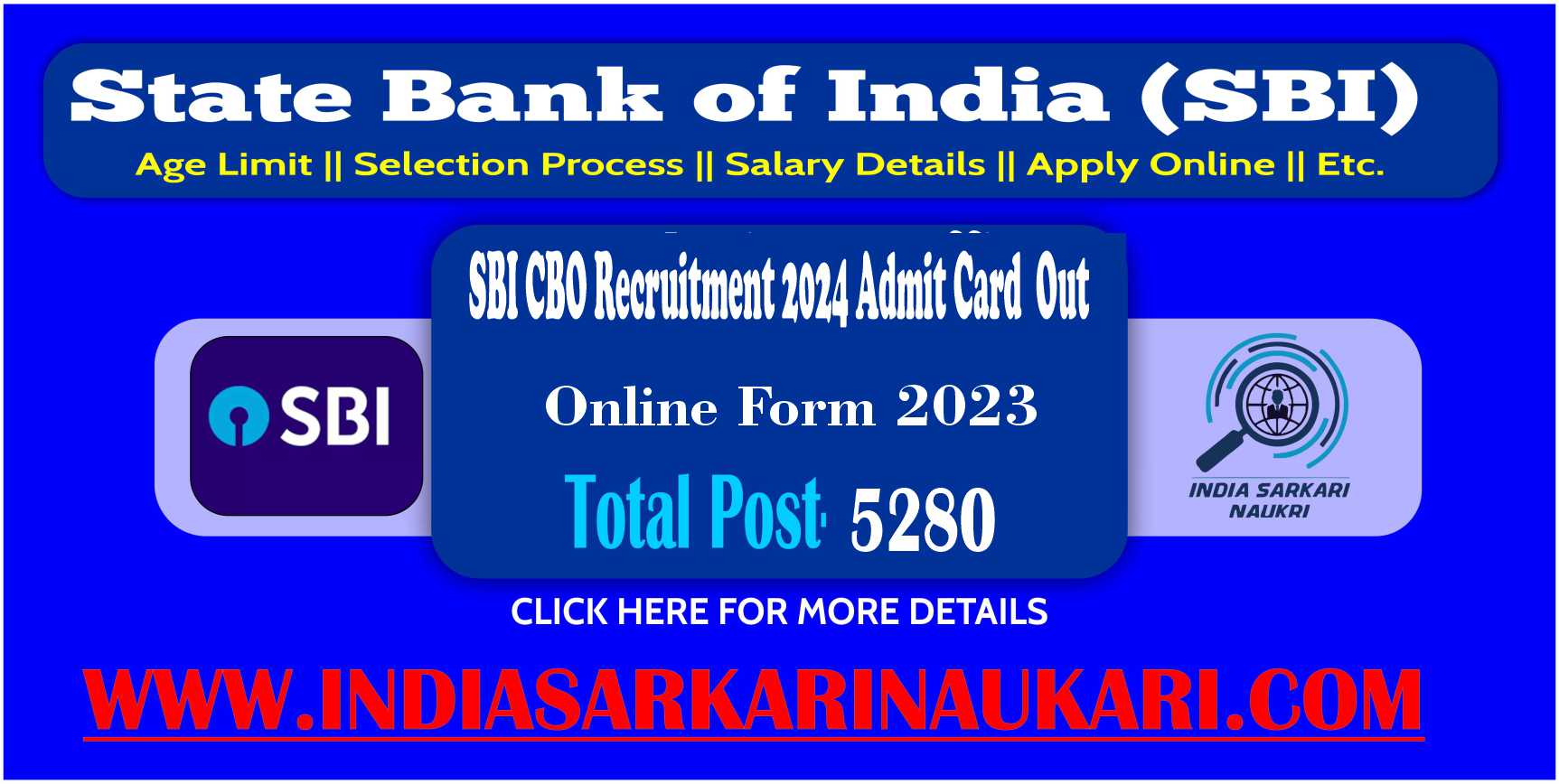 SBI CBO Admit Card 2024 Out  for (5280 Post) Download Now