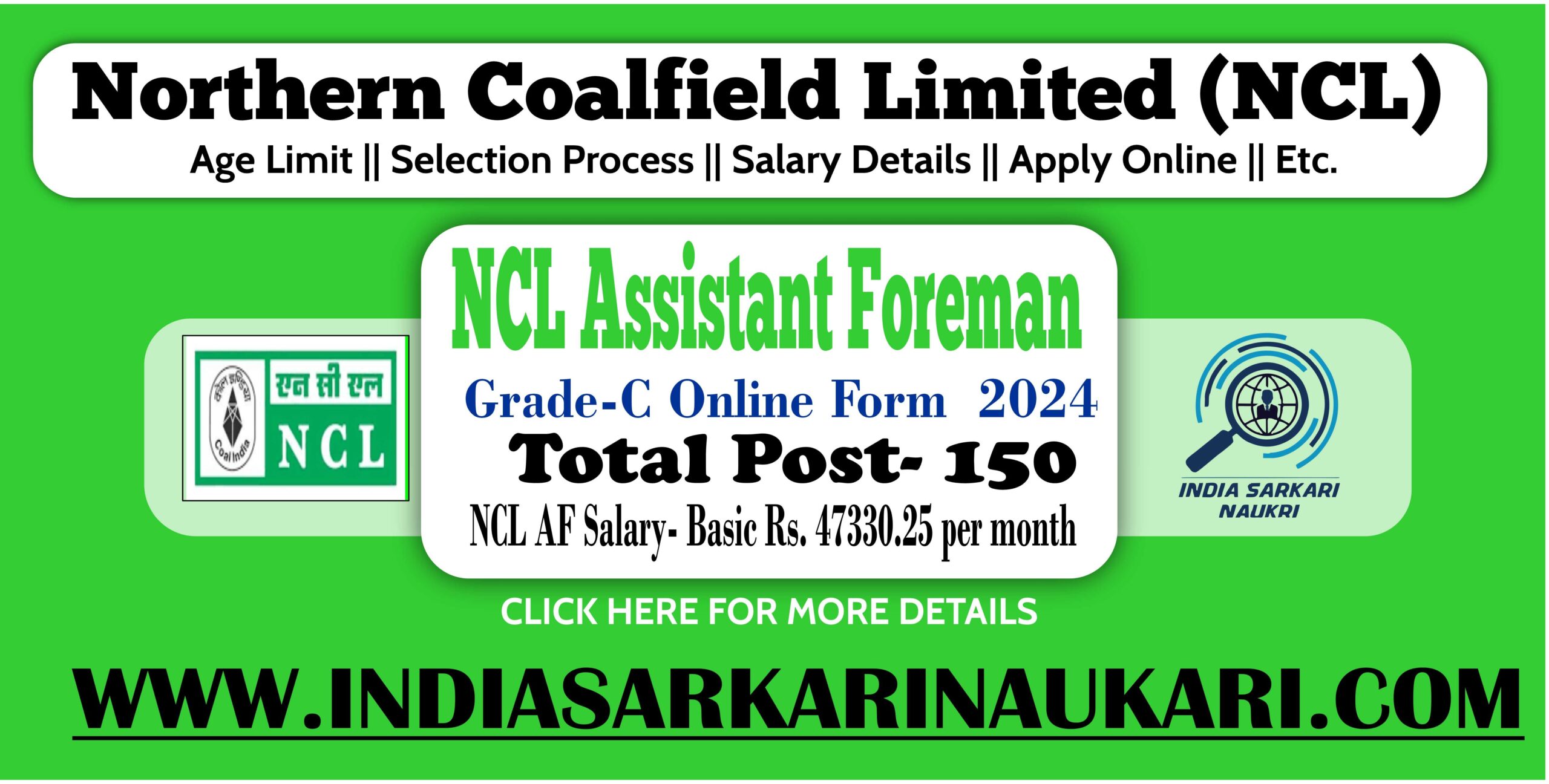 NCL Assistant Foreman (AF) Grade-C Online Form 2024 Apply for (150 Post)