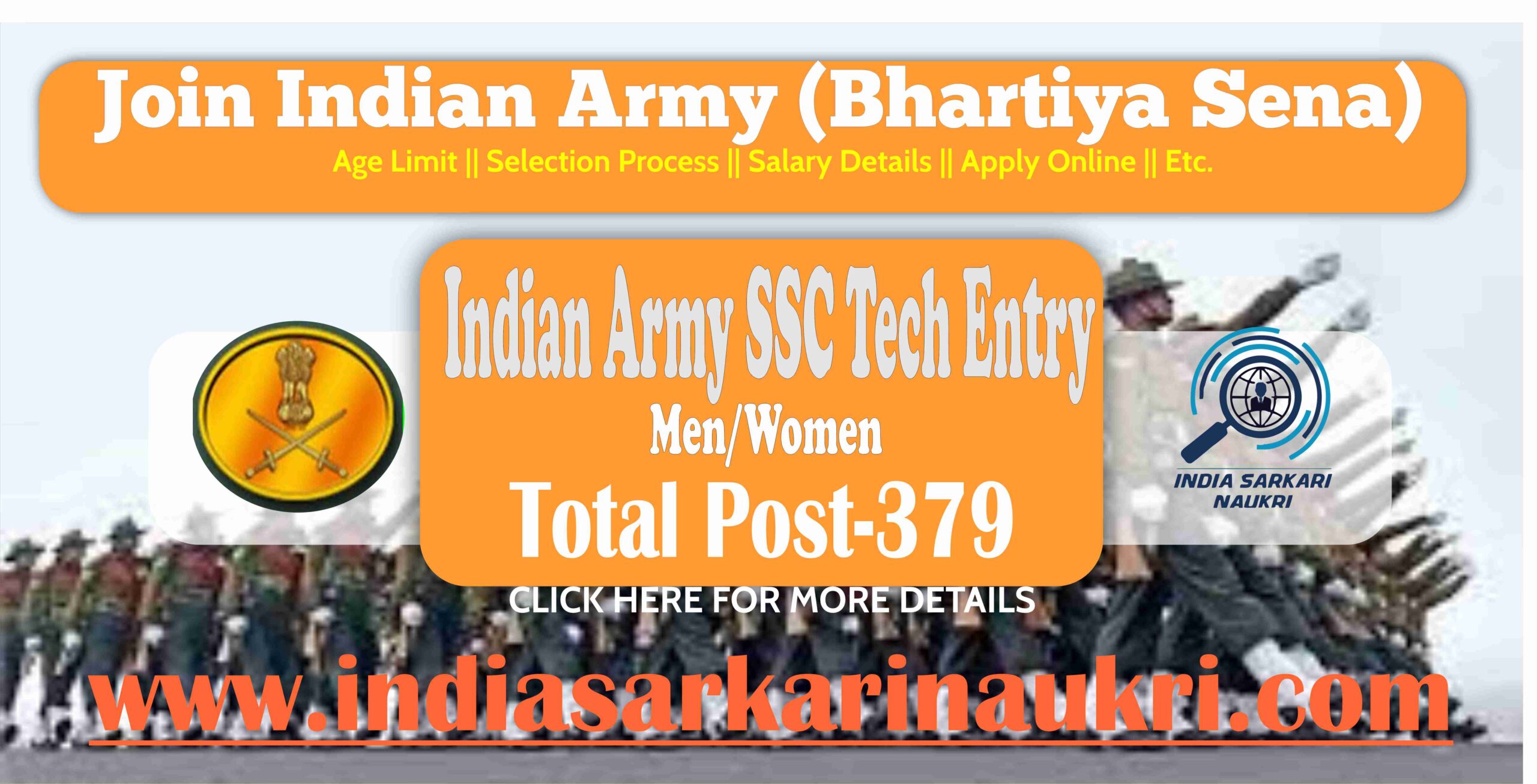 Indian Army SSC Tech Entry October Recruitment 2024 Apply Men and Women 379 Posts