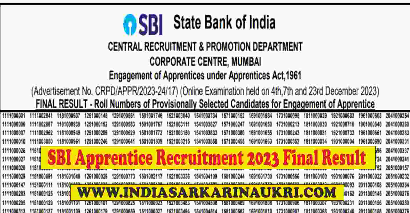 SBI Apprentice Recruitment 2023 Final Result Declared for 6160 Posts