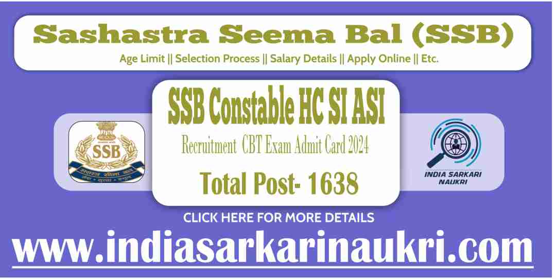 SSB Constable HC SI ASI CBT Exam Result 2024 Out for 1638 Posts