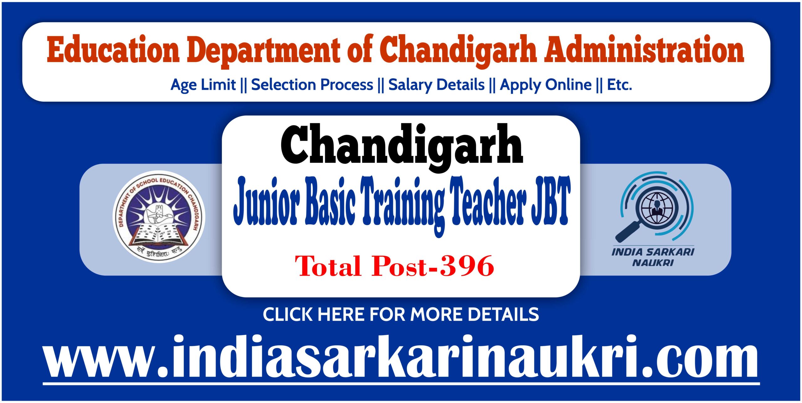 Chandigarh JBT Teacher Vacancy 2024 Admit Card Out for 396 Posts