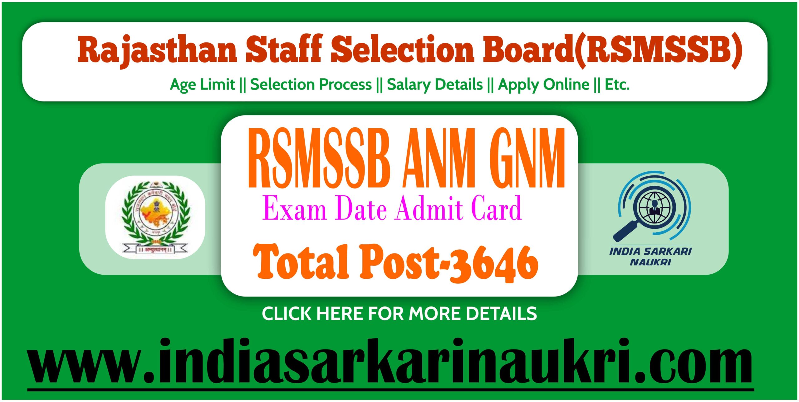 Rajasthan RSMSSB ANM & GNM  Recruitemnt 2024 ANM Final Result Declared