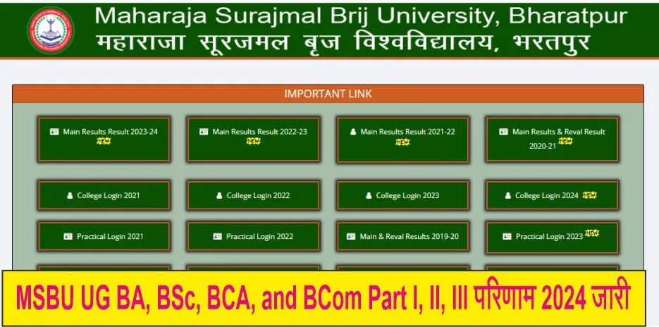 Maharaj Surajmal Brij University (MSBU) BA, BSC, B.com , MA  Supplementary 2023-24 Result Declared