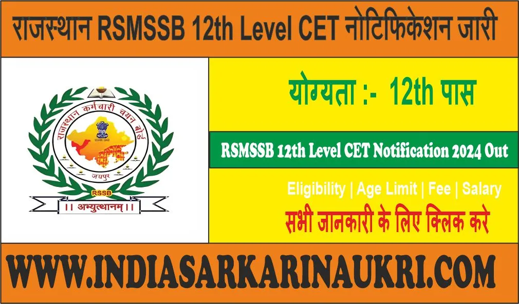 Rajasthan RSMSSB 12th Level CET Exam 2024 Apply Now