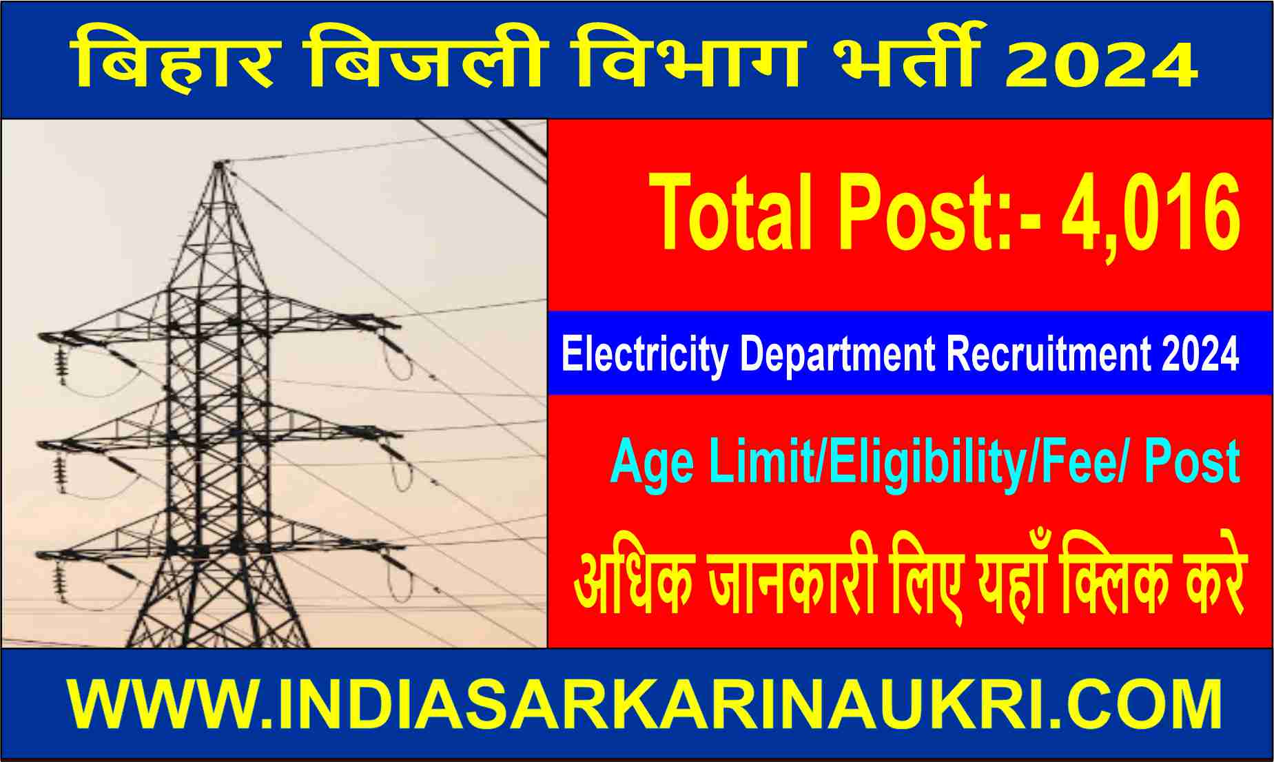 Bihar Electricity Department Recruitment 2024 Apply 4,016 Various Posts
