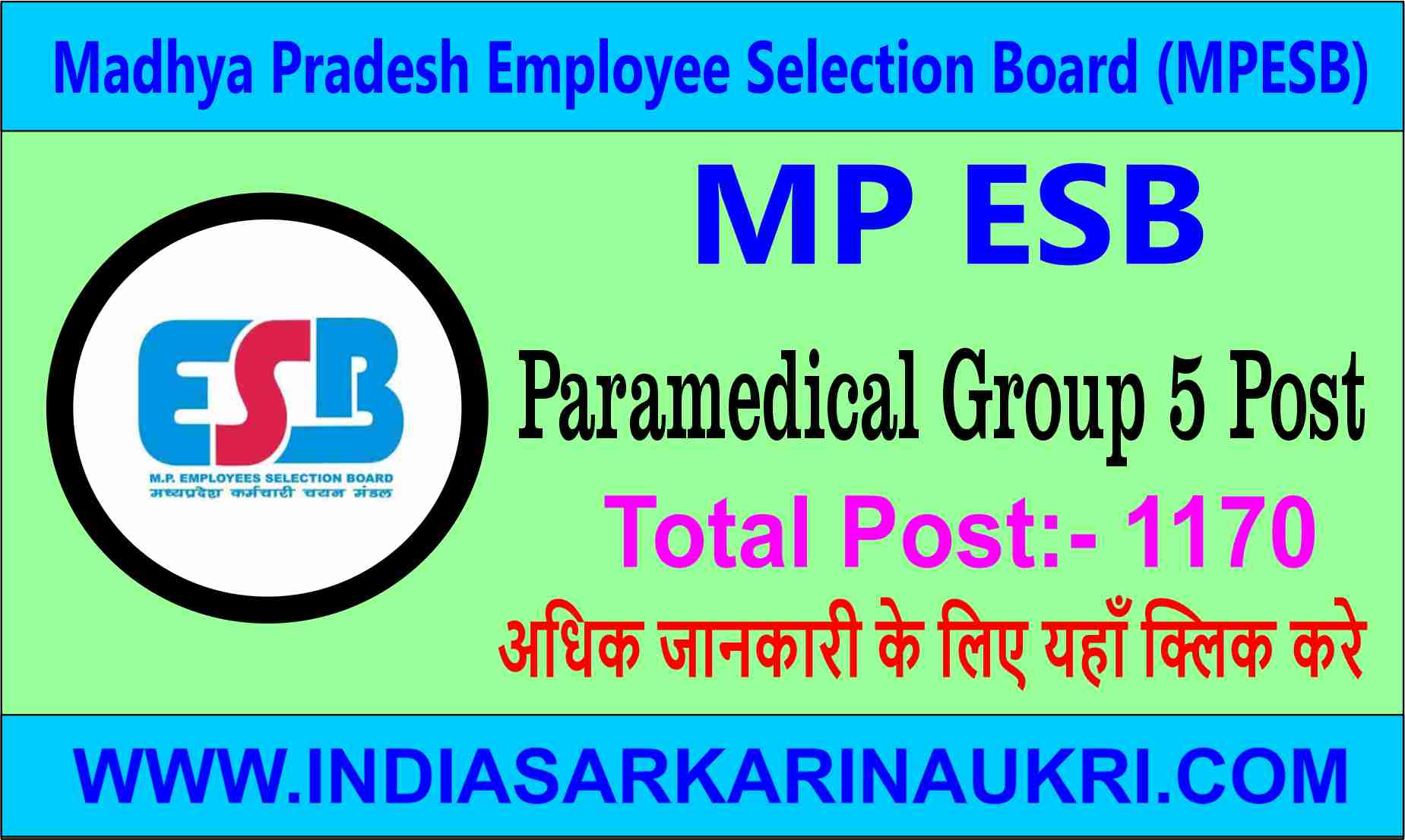 MPESB Paramedical Group 5 Various Post Recruitment 2024 Result Declared 1170 Posts