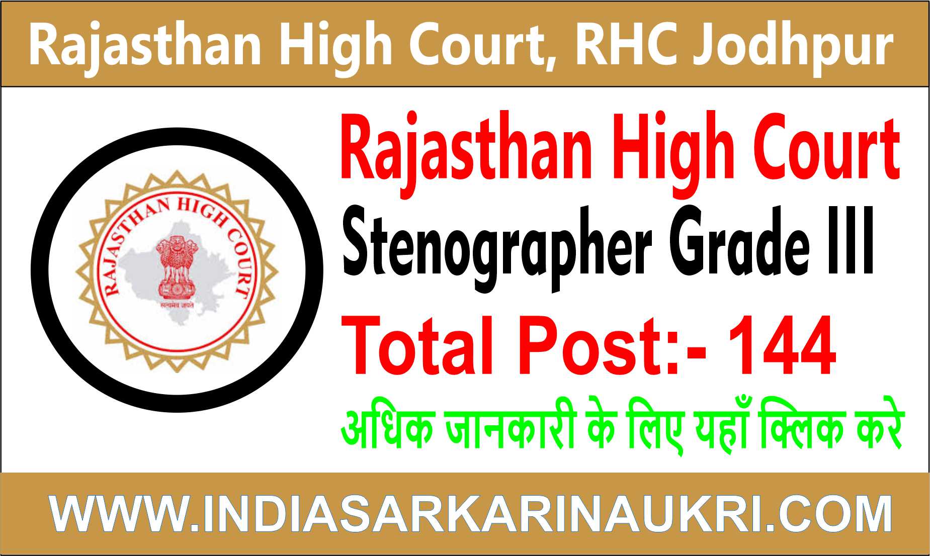 Rajasthan High Court Stenographer Grade III Recruitment 2025